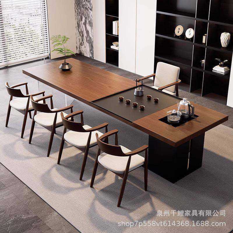 家实木岛台茶KMS桌烧水壶一体嵌式办公室茶台用入茶几约茶桌简椅
