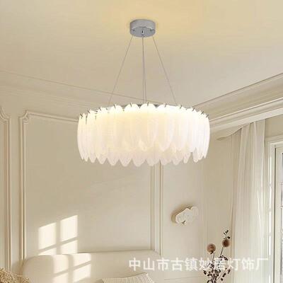 轻奢羽毛珍珠is网红创意大气n后代客厅卧室灯具奶油风89461现法吊