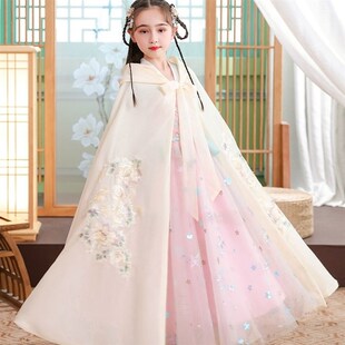 新款儿童古装斗篷女童披风中国风汉服长款披肩防晒衣连帽薄款夏装