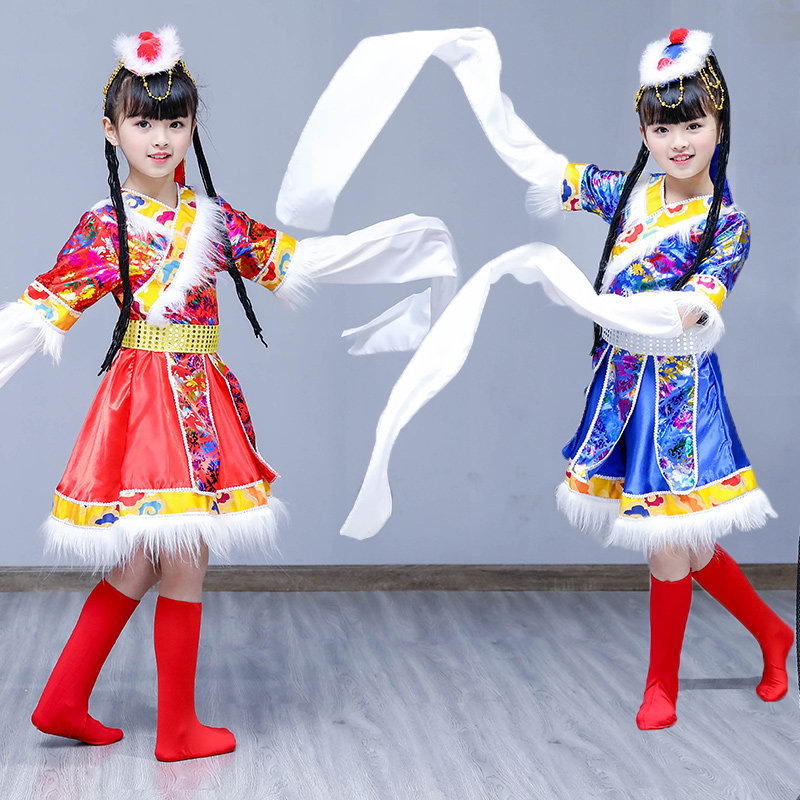 儿童藏族演出服装男女童少数民族幼儿园六一新款舞蹈表演服蒙古族
