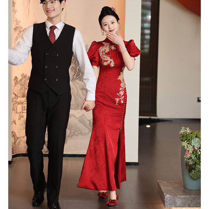 敬酒服新娘2024新款红色旗袍订婚礼服裙女夏季新中式结婚便装鱼尾,女装/女士精品,礼服/晚装,淘宝优惠券,粉丝福利购,淘宝优惠卷