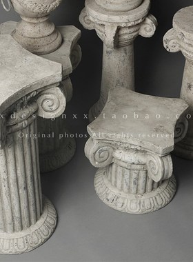 象形design欧式复古做旧粗陶罗马柱客厅桌面装饰陶瓷插花花瓶摆件