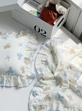 a类全棉纱布卡通儿童枕套纯棉30x50花边35x55宝宝乳胶枕芯套40x60
