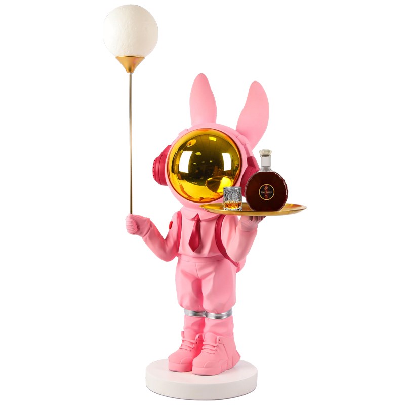创意太空兔落地摆件宇夜灯宇航员托盘收纳少女心卧室客厅软装饰品