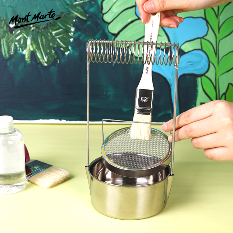 蒙玛特 油画不锈钢洗笔筒弹簧可插笔画画水粉水彩洗笔水桶
