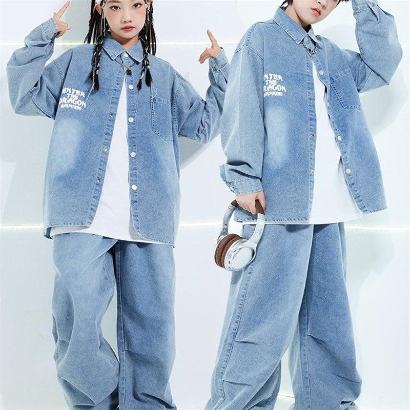 男童嘻哈牛仔衬衫外套薄款儿童街舞套装宽松直筒牛仔裤中大女童秋,童装/婴儿装/亲子装,套装,淘宝优惠券,粉丝福利购,淘宝优惠卷