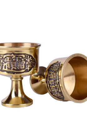 佛具贡财神酒杯三连座招财供杯五连座奉关公财神黄铜酒杯水杯摆件