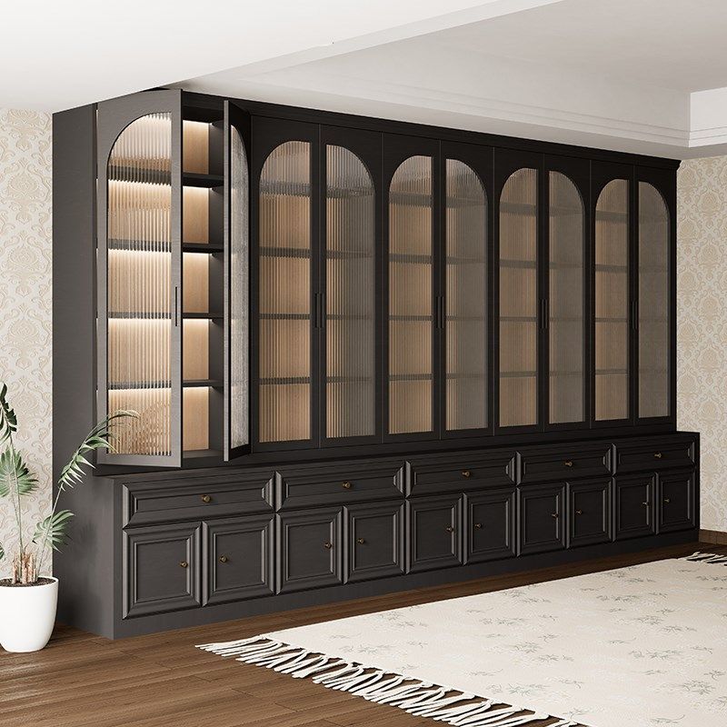 日式北美书柜一体到顶黑胡桃木储物一体柜客厅书房书架满墙卡座柜,住宅家具,组合书柜,淘宝优惠券,粉丝福利购,淘宝优惠卷