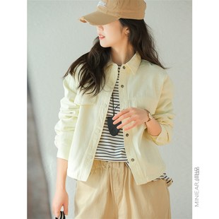 小耳出品【加厚全棉纱/萣染早春色】口袋牛仔外套短款小翻领上衣