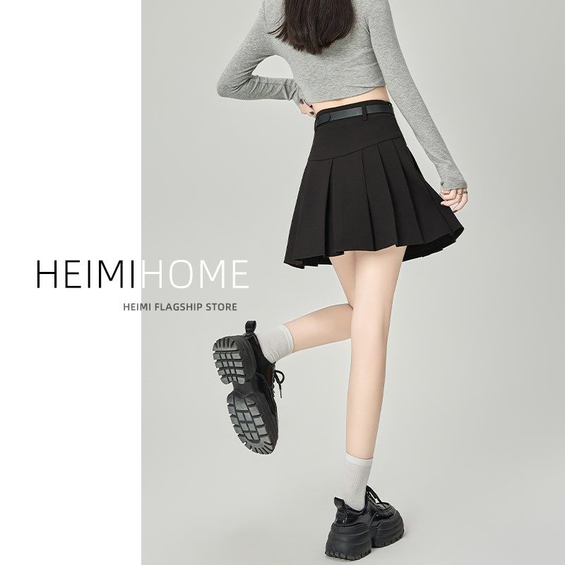 灰色西装半身裙女春夏秋高腰学院风jk百褶裙小个子防走光a字短裙