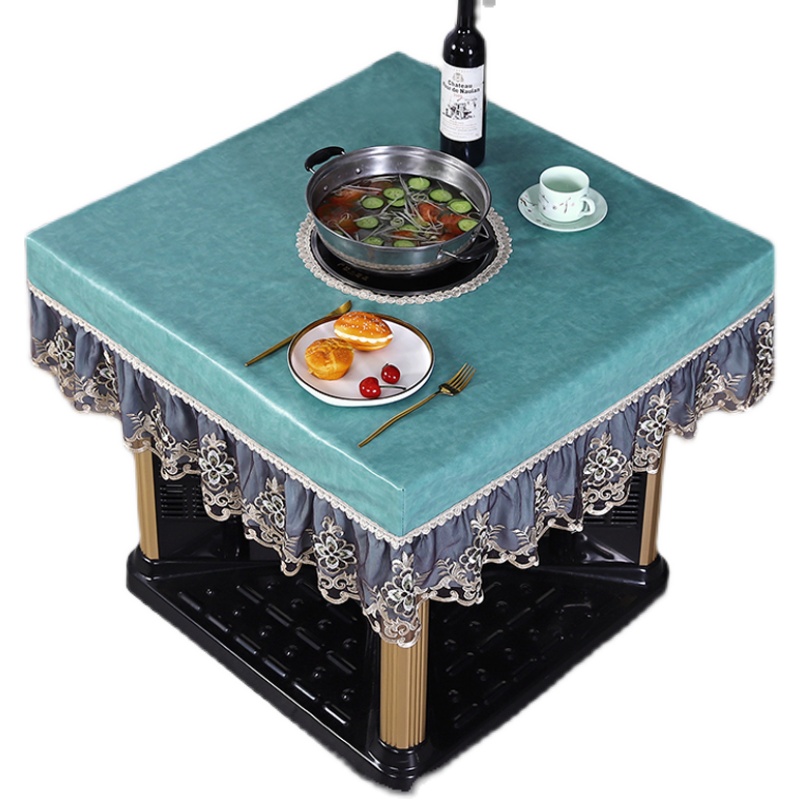 烤火桌子皮罩正方形防水防油PU桌布茶几桌电暖炉罩开洞火锅套家用
