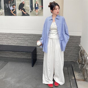 欧尼不胖大码女装胖mm显瘦白色阔腿裤高腰垂感直筒拖地休闲裤