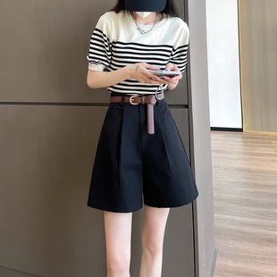 短裤 a字直筒休闲阔腿中裤 女高腰宽松夏季 薄款 子 2024新款 五分西装