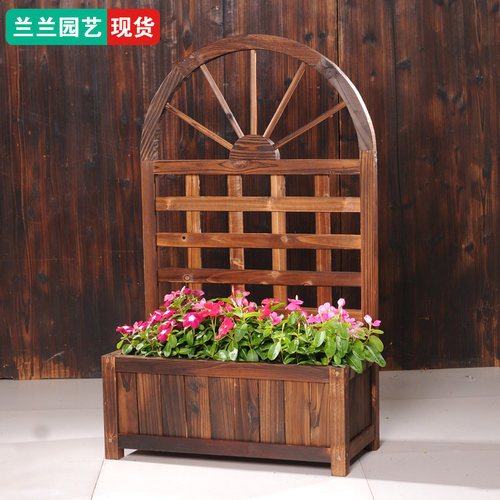 特色拱门花架带花箱爬藤架子防腐木户外花园阳台庭院木网格葡萄架