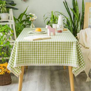 9ZRT高品质防水防油餐桌布小清新欧式田园布艺绿色格子长方形茶几