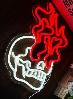 LED霓虹灯牌红色骷髅头万圣节装饰灯牌房间客厅卧室氛围灯小夜灯