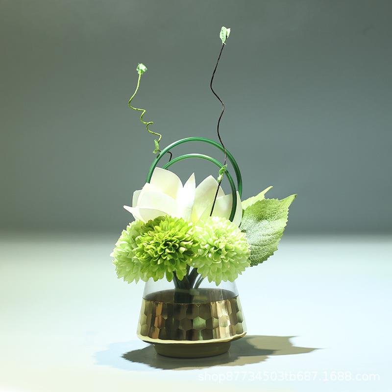 现代轻奢高档花瓶玻璃茶几客厅桌面插花餐桌鲜花摆件歺桌仿真花