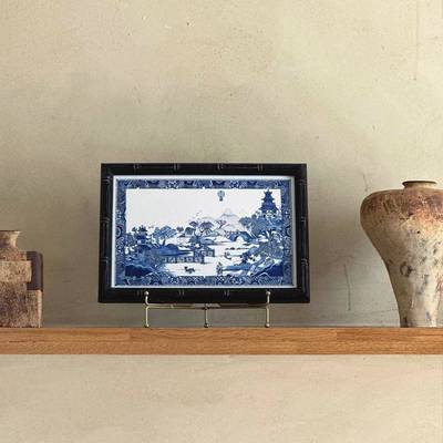 新中式《传中的乐市说》竹饰节框小众青花瓷桃风景装壁画RBY玄关