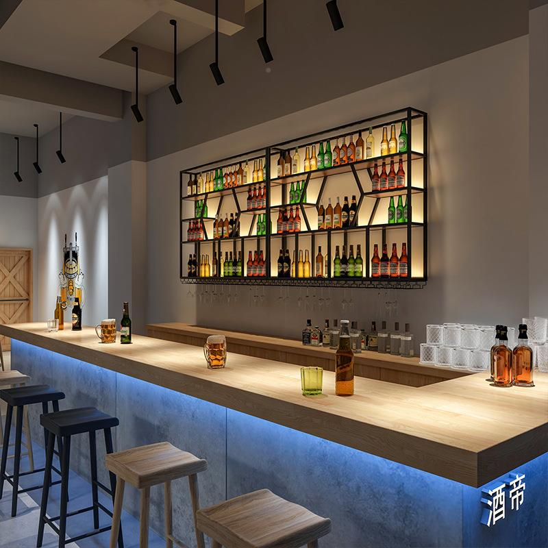 餐厅铁艺红架子吧墙上创意73展示酒架酒吧壁台酒柜靠挂酒架挂置物