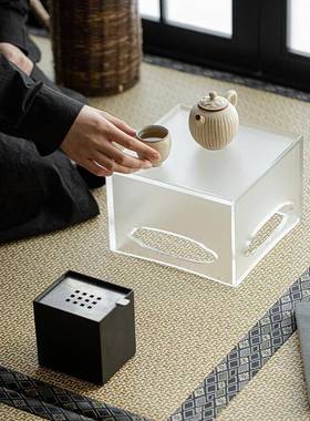 亚克力茶茶具纳收盒茶台干盘小盘透明磨砂泡77700家用桌面收纳箱