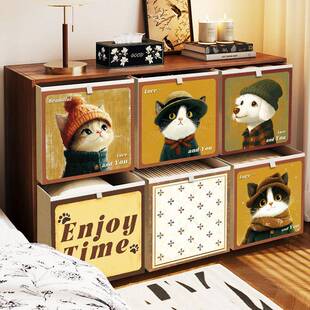 ?卡通复古花收式纳箱卡莱收纳箱克格子柜纳盒大容量可折叠印抽屉