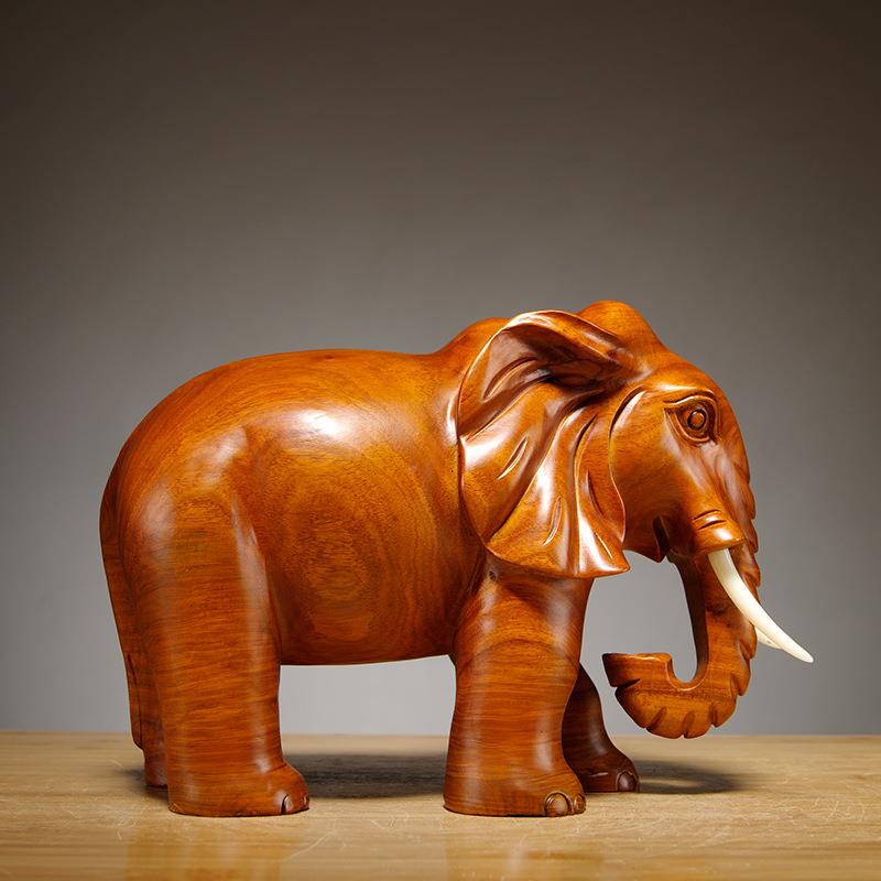 花梨木一雕实刻大摆件对木家居吉祥655木质象象办公室新居装饰工