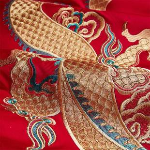 全棉长绒棉贡缎提花全中庆工艺喷厂家直销气重工式绣花大红婚四套