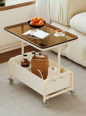 奶油风发边沙几可移床动茶几轻奢感头小推车边柜桌小子置GJU物s^