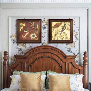 床头装饰画复古美式枝室喜老上头卧花鸟客504厅挂画欧式主卧人房