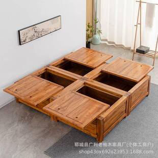 全实ZUX木床榆木榻榻双人床落地式榫卯结构箱大体床单家米用卧室