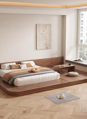 日式特大EOG床榻榻米低床板双人落地式床地铺地实台矮可床木圆弧