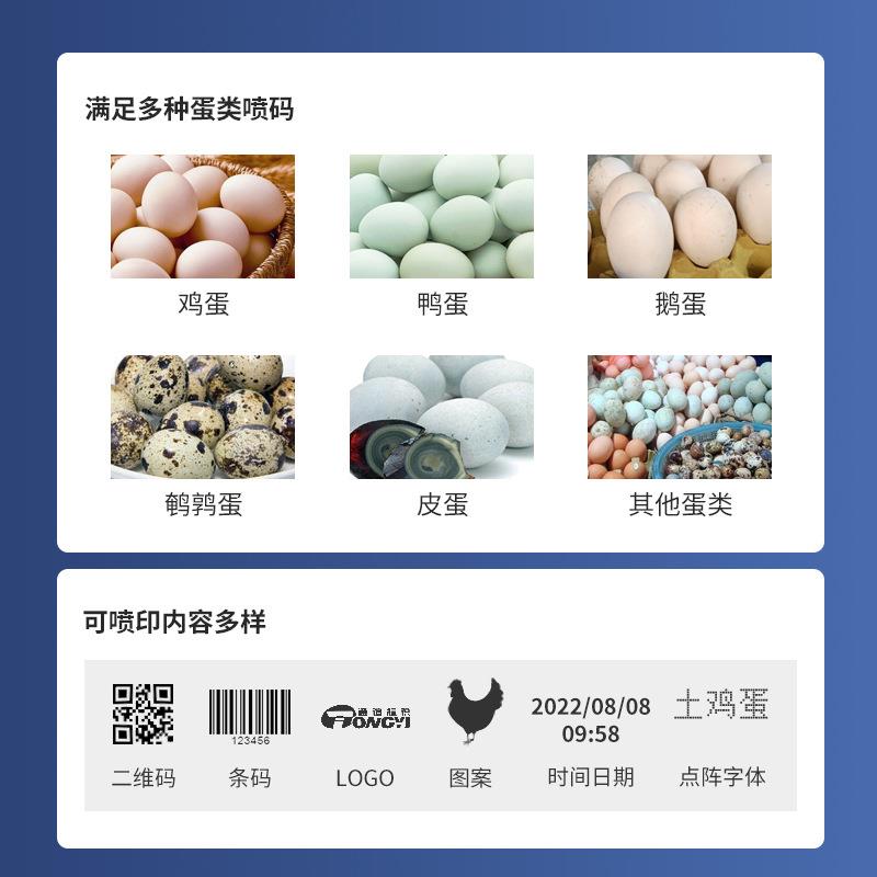 全鸡蛋码机鸡蛋喷码禽蛋自印字日期打商标整盘红黄打蓝色土鸡蛋动