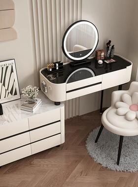 智梳妆台斗能柜一体约奶油风实木卧现室轻奢代简公主化妆桌收ZDA