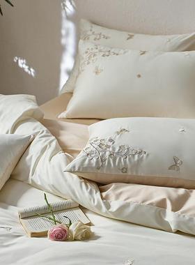 A类母床14886级100S长绒棉纯棉四件套绣全婴棉田园风刺床单被套上