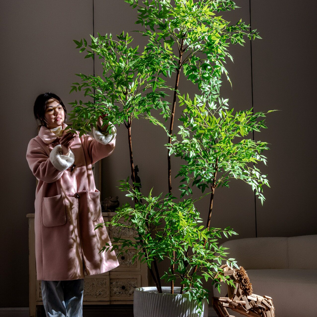 加密南天竹绿植物客厅轻奢落地盆栽仿生假花假树装饰摆件