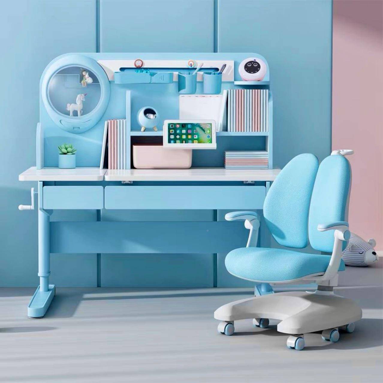 电儿童学习装桌小学生写书动桌实木字桌椅套可电动升降星空ZRX学