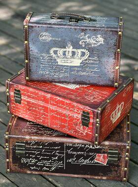 古木箱收纳箱老式手UBY提箱婚子户摆外礼装饰橱窗民宿件复拍照道