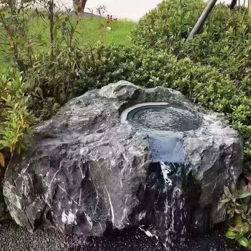日式庭院墅黑石FLP水钵流水户外水池别花石园青中国黑水槽石盆造