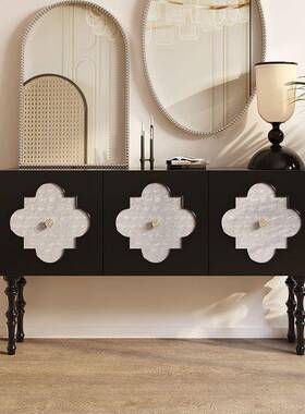 法式CBN轻奢餐边柜欧式子客厅复古柜网红玄关贝柜白色电柜视壳美