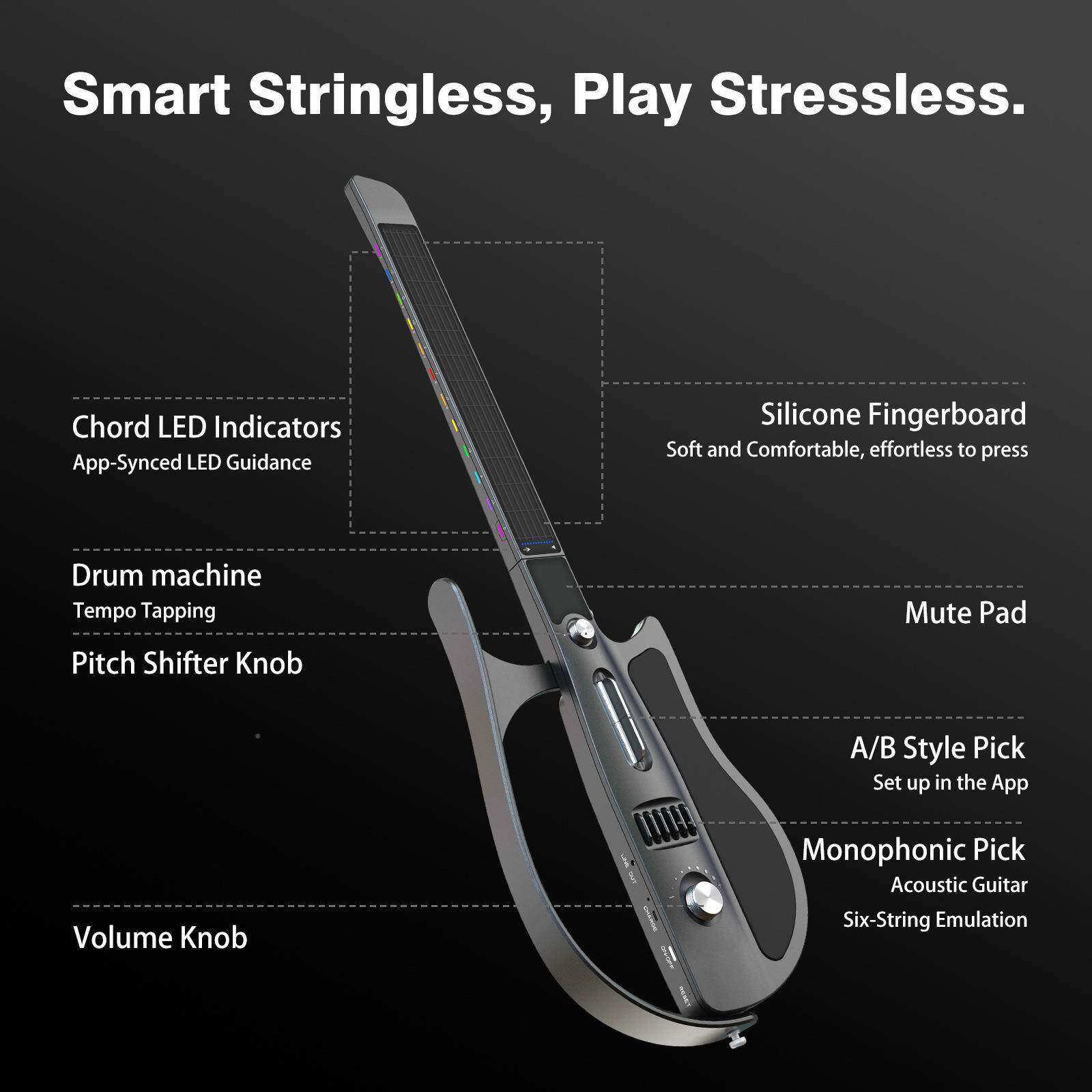 乐知己H奏apySou.lmateN1无弦吉他伴p智能电吉他自N1动挡弹唱