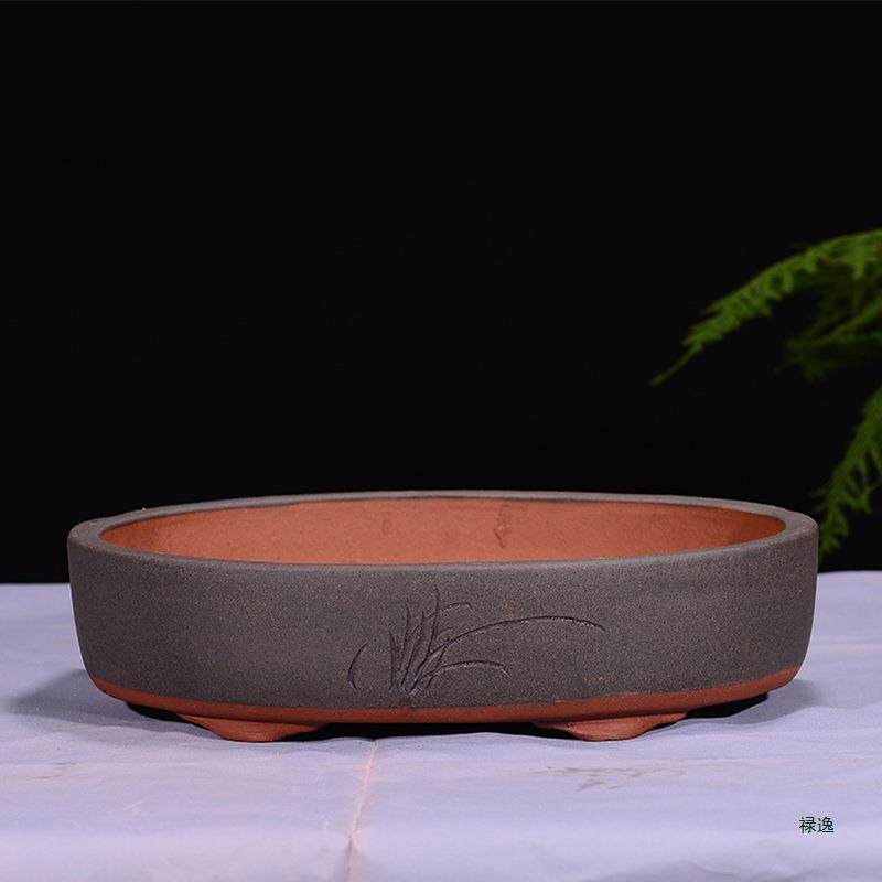 宜兴紫砂花丛盆水榕假树椭圆盆景盆吸F957TH7T石盆山盆老桩林组合