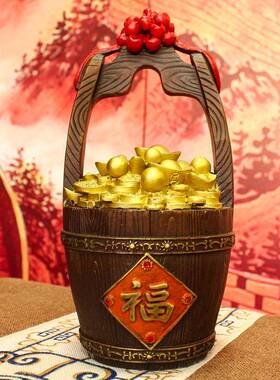 厂摆家现货精工彩绘一彩绘一桶桶金条件元宝金金一桶家居装饰品