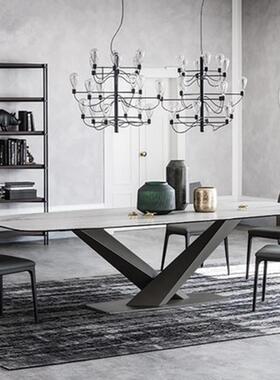 北欧大理轻奢创椅意餐公桌简约石办58206桌家用吃饭桌组合洽谈会