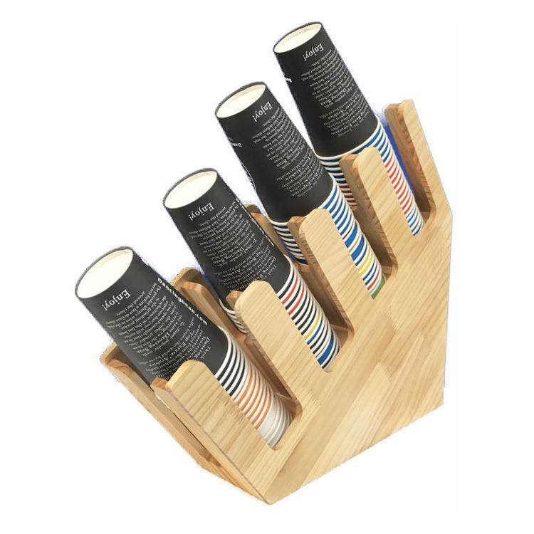 松木材质取杯器咖啡奶茶店吧台收纳一次性杯架子木质分杯器