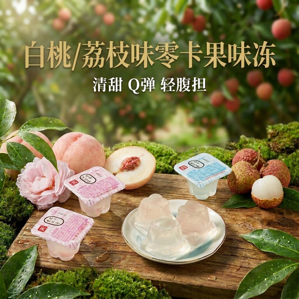 零卡果冻荔枝白桃味低热量肪健身减解馋康休闲零食0糖0脂0卡蔗无