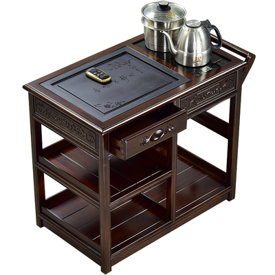 唐春茶车实木移动茶台家用茶海乌金石小茶桌黑紫檀色花梨木一体式