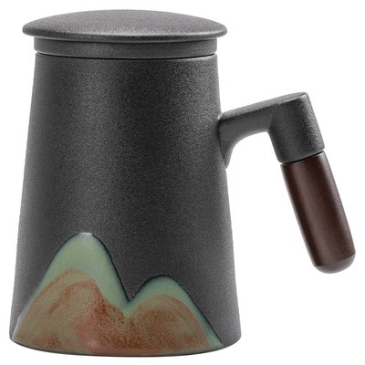 茶水分离杯泡茶杯子陶瓷家用带盖过滤大容量男士单个人专用办公杯