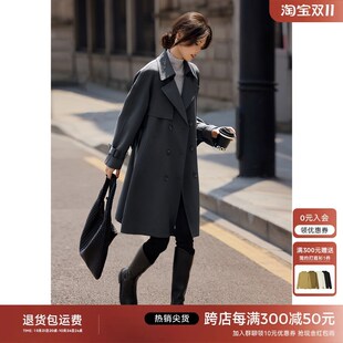 XWI欣未格雷系穿搭灰色长款风衣外套女2024秋季新款收腰显瘦上衣