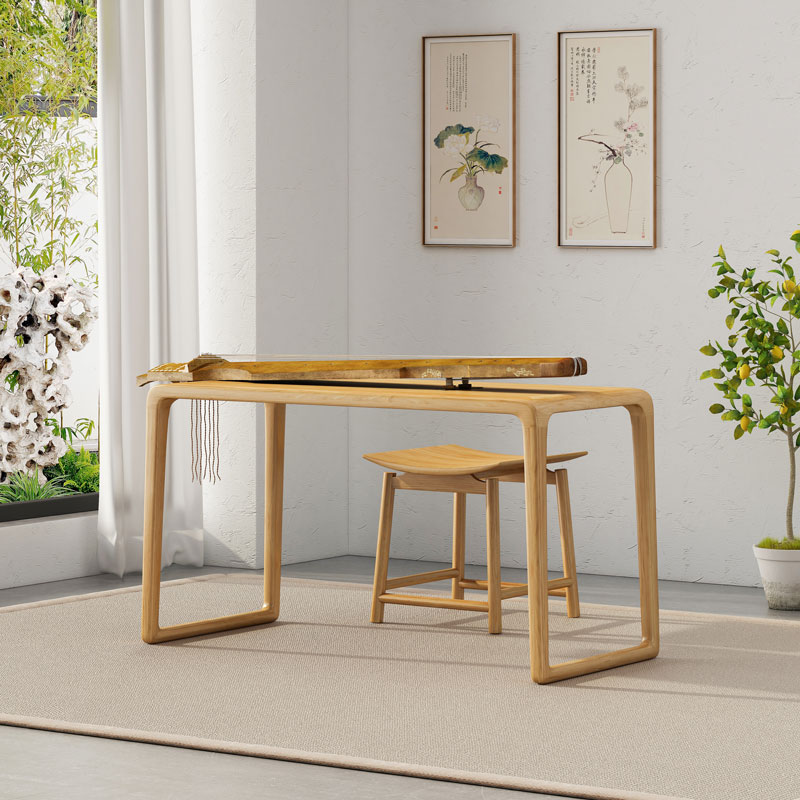 北美红橡木仿古简约古琴桌凳共鸣新中式全实木黑胡桃禅意古筝桌琴