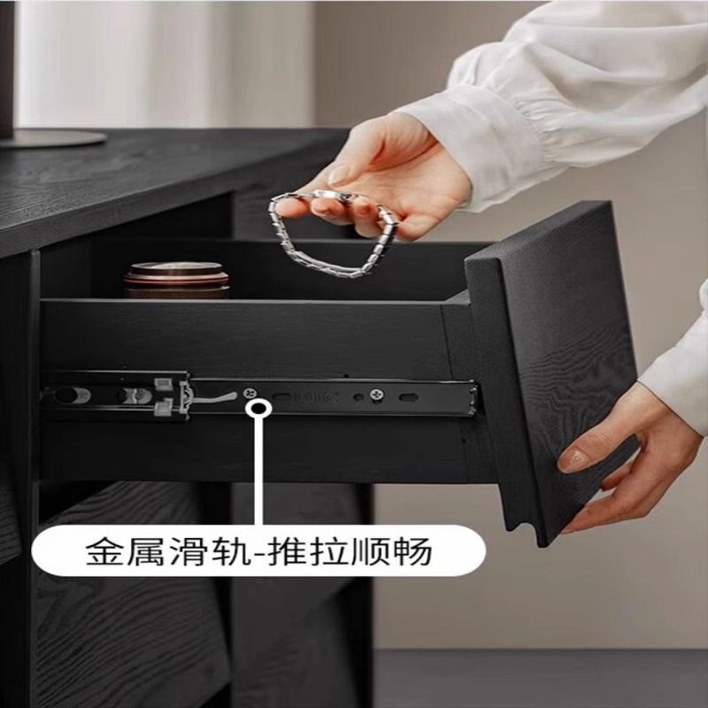 侘寂风九斗柜黑色客厅复古实木储物柜实木六斗玄关柜边柜收纳柜